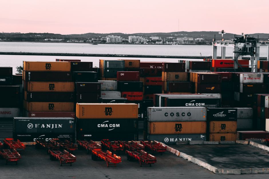 Shipping containers at a port terminal